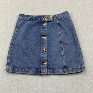 Cotton On 91 Mini Skirt Women 8 30W A-Line Denim Full Button Front Preppy Casual - Picture 1 of 15
