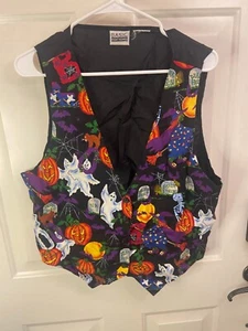 BASIC EDITION Button Up Vest Halloween Womens Plus 1X Ghost Witch Pumpkin X48 - Picture 1 of 8