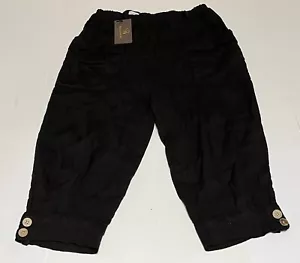 Bella Amore Linen Beach Capri Pants Pull On Black Pockets Italy Women’s Medium - Picture 1 of 9