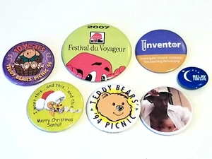 7 Pinbacks de colección relé de por vida, 94 y 96 osos de peluche picnic, festival - Imagen 1 de 9