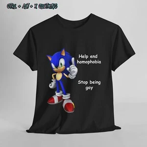 Sonic deja terminar la homofobia, deja de ser gay, camiseta gráfica divertida, camisa, algodón - Imagen 1 de 17