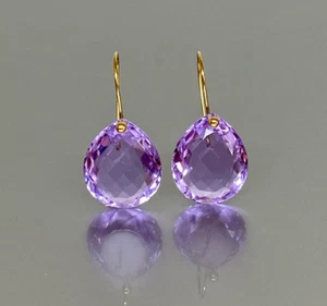 Solid 10k Gold Earring Amethyst Gemstone Dangle Earring For Women - Picture 1 of 5