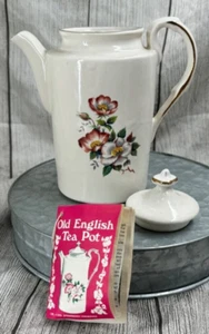 Vintage House Of Webster vecchia teiera inglese 8'' bordata oro floreale bianca con etichetta - Foto 1 di 8