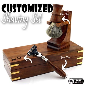 4 Piezas Hombre Madera Set de Afeitado con Cepillo Cuchilla Soporte Caja Navidad - Bild 1 von 6