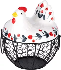 Chicken Design Ceramic Egg Storage Basket Iron Basket Holds 20-25 Eggs, Egg - Picture 1 of 7