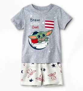Baby Yoda T Shirt Shorts Toddler Boy's Set Size 2T- 4T Star Wars Mandalorian 3 4 - Picture 1 of 2