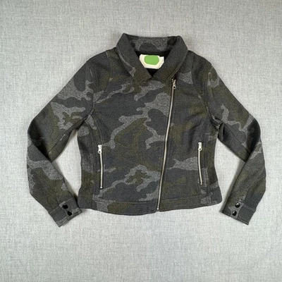 Jaqueta Anthropologie Feminina Média Camuflagem Assimétrica Zíper Moto Mistura de Algodão - Imagem 1 de 4