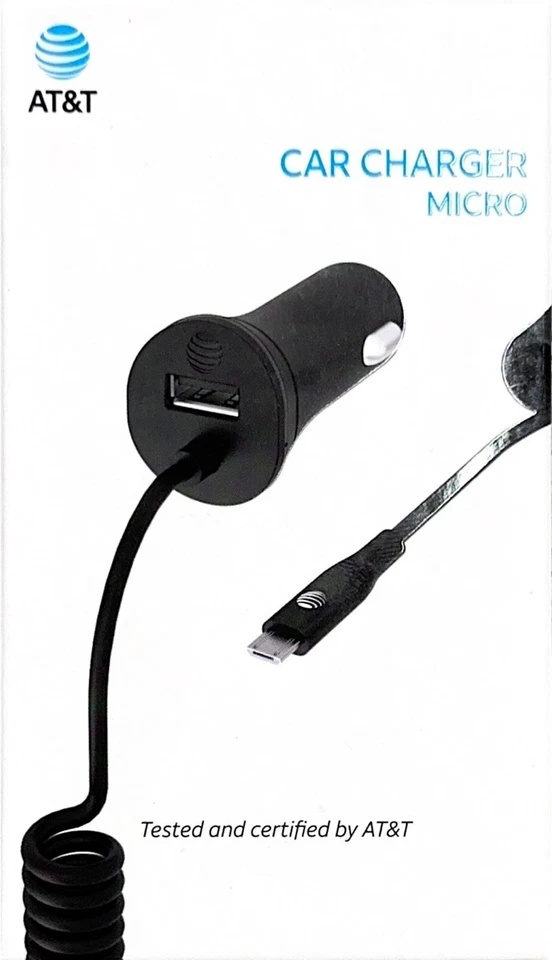 AT&T 4.8A Captive Cable Car Charger Micro - Black - Image 1 of 3