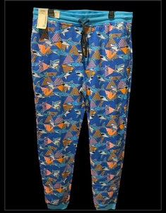 No Boundaries Mens Blue Beach Shark Attack Graphic Sleep Joggers Pockets sz L - Picture 1 of 9