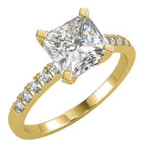1,02 ct Princess VVS2/E Solitär pave Diamant Verlobungsring 14 K Gelbgold - Bild 1 von 6
