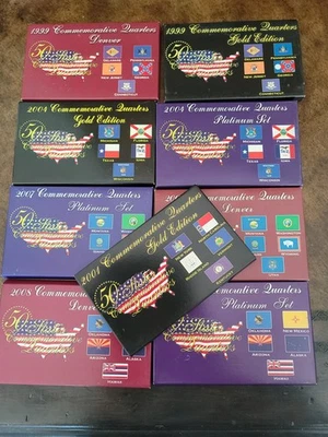 Lot of 9  Commemorative Quarter Sets Den And Phila Mint 3 Gold  3 Platinum 3 reg - Image 1 of 4