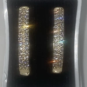 14 K  Yellow Gold Plated Huggies Hoop With Cz Earrings . Two Faces New - Picture 1 of 7