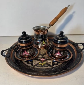 Türkisches Kaffeeservice, Traditionelle Türkische Kaffeetassen und Kupfer Kaffeekanne Set - Bild 1 von 10
