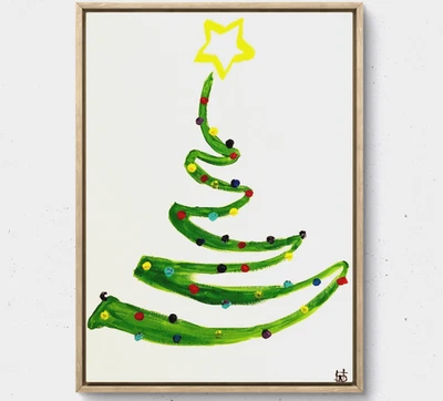 Pintura Original Árbol de Navidad 12X16 Lienzo Acrílico Expresionismo Arte Abstracto Foto 1 de 4