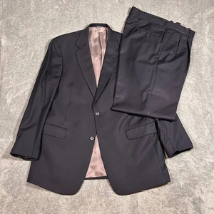 Hart Schaffner Marx Suit Navy Tonal Stripe Wool 2 Button 46L 36x32 USA Daniels - Picture 1 of 20