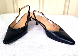 Tacchi Saks Fifth Ave 9,5B in pelle nera fibbia posteriore tacco a gattino Italia - Foto 1 di 14