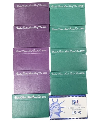 1990-1999 US Mint 10 Annual Proof Sets w/COA -AS IS - Image 1 of 4