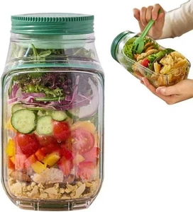 Side Opening Leakproof Mason Jar Reusable Salad Pod Lunch Container Meal Prep - Picture 1 of 9
