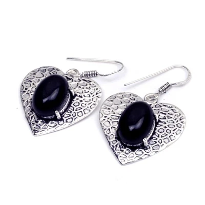 Midnight Devotion Heart Shape Black Onyx Heart Earring Gift For Her 1.5" N850 - Image 1 of 4