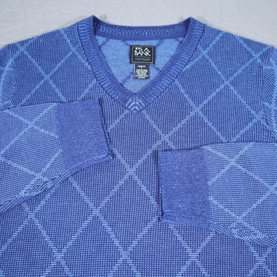 Suéter Jos A Bank Para Hombres Grande Azul Viajero Calce Ajustado Argyle Cuello en V Tejido Tecnología Foto 1 de 4
