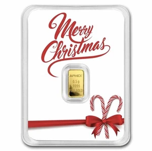 1/2 gram Gold Bar - APMEX (w/White Merry Christmas Card, In TEP) - Picture 1 of 2