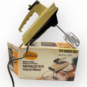 Miscelatore manuale vintage Harvest Gold Sunbeam Heavy Duty Burst Power Mixmaster metà centesimo - Foto 1 di 14
