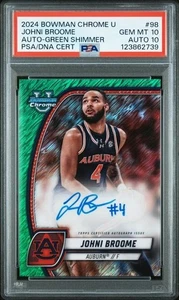 2024 Bowman Chrome U Autograph Green Wave Johni Broome PSA/DNA Gem Mint 10/10 - Bild 1 von 2