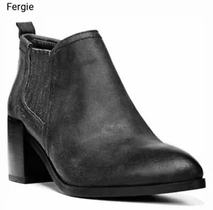 $120 FERGIE 'MAGIC' BLACK LEATHER SLIP ON BLOCK HEEL ANKLE BOOTIES 10 US - Picture 1 of 12
