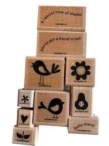 Estampillas de madera ""Cheep Talk"" artesanía álbum de recortes imágenes caprichosas usadas - Imagen 1 de 2