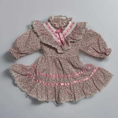Vintage Girls 12 M Prairie Dress Pink Floral Lace Ribbon Cottagecore Peasant - Image 1 of 4