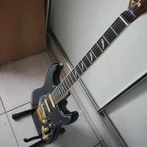 Custom Black S-T Electric Guitar Gold Metal Pickup, Fingerboard,Headband Binding - Picture 1 of 9