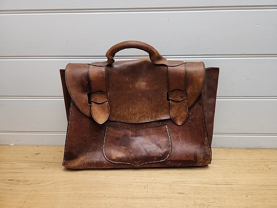 Maletín de cuero marrón hecho a mano vintage  Foto 1 de 4
