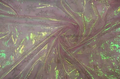Glitter Snowflake Organza Fabric | Iridescent Glitter Christmas Snowflake | 60" - Image 1 of 4