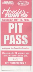 2003 Hoosier Twin 50 Silver Crown Pit Pass - Bild 1 von 2