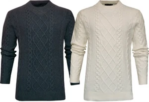 Jersey Tejido Cable Tejido Liso Cuello Redondo Pullover Top Informal Invierno Ex Tienda - Imagen 1 de 10