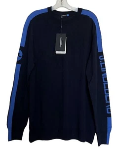 J Lindeberg Sweater Mens Size XXL 2XL Blue Nolans Tour Logo Merino Wool - Picture 1 of 10
