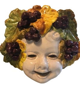 Vintage italienische Majolika Keramik Bacchus römischer Gott des Weines Gesichtsmaske Wandskulptur - Bild 1 von 4
