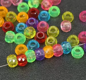 1000 Mixed Transparent Color Acrylic Faceted Round Pony Beads 9X6mm Kids Crafts - Picture 1 of 12