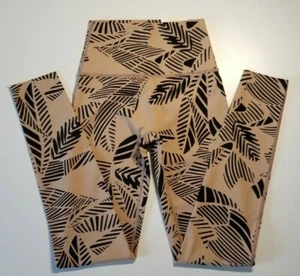 American Eagle Aerie Girls Camel Black Leaves Design High Rise Leggings Size M - Picture 1 of 4