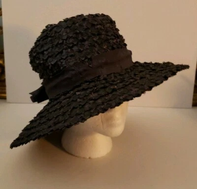 Chapéu de fita de gorgorão azul marinho tecido abas largas vintage anos 60 anos 70 - Imagem 1 de 4