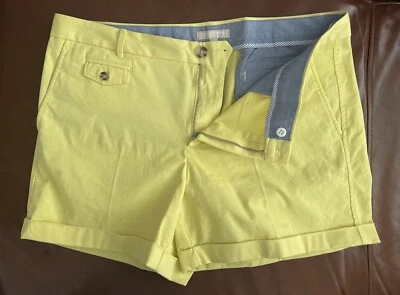 BANANA REPUBLIC Lemon Yellow Cuffed Cotton Shorts Pockets Womens 16 PREOWNED  - Image 1 of 4