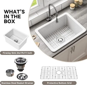 Fireclay Workstation Drop-In/Undermount Single Bowl Kitchen Sink in Gloss White - Bild 1 von 16