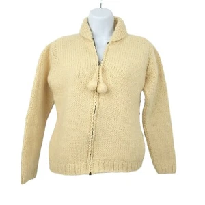 J Crew Full Zip Cardigan Sweater Womens Size Small Cable Knit Pom Pull Cream - Picture 1 of 9