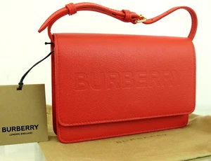 $1090 BURBERRY HAMPSHIRE RED LOGO LEATHER FLAP CROSSBODY CLUTCH BAG ITALY - Picture 1 of 15