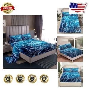 Distinctive Ocean-Themed Twin Bed Sheets with 1 Pillowcase - Perfect for Summer - Picture 1 of 8