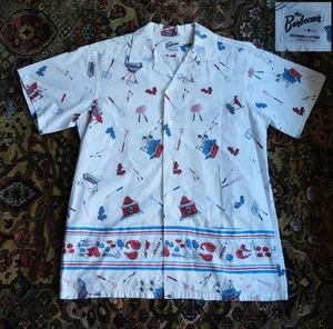 Vtg 1950's Loop Collar Novelty BBQ Print Sanforized Cotton Shirt Sz M Joe Lopes - Picture 1 of 16
