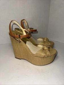 MICHAEL Michael Kors Benji Natural Straw Platform Wedge Sandal Size 9 - Picture 1 of 8