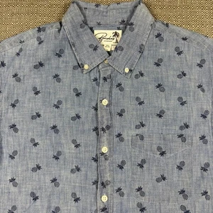 Bonobos Men's Shirt L Short Sleeve Regular Fit Blue Gray Pineapple Cotton Large - Picture 1 of 9