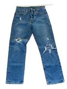 Pantalones de mezclilla Redone Levi's 501 con botones azul medio lavado desgastado 28x26 - Imagen 1 de 3