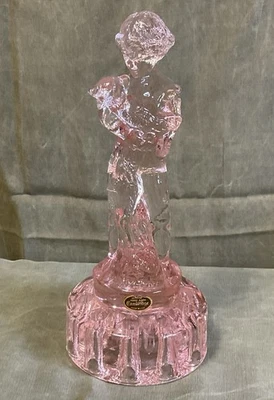 Vintage Cambridge  Dianthus Pink Glass Two Kids Figural Flower Frog W/ Label - image 1 of 4
